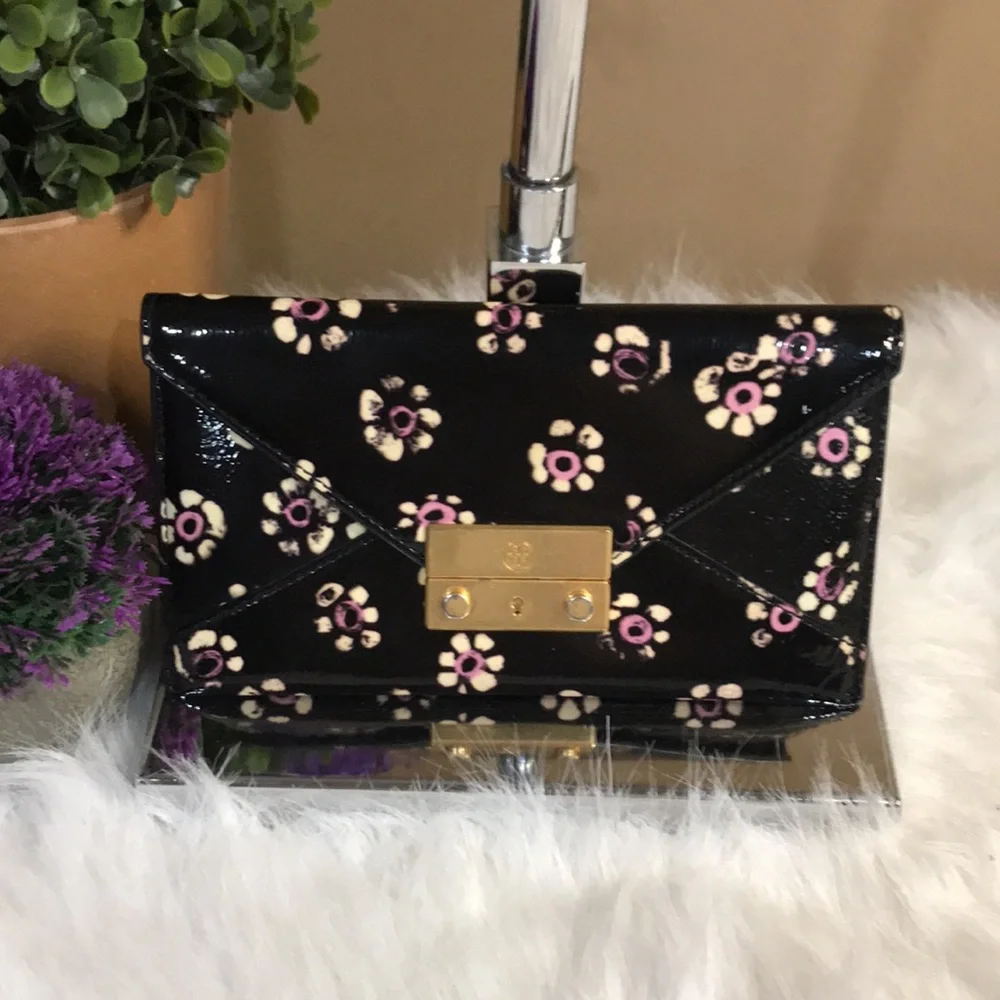Tory Burch Patent Leather Flower Printed Wallet